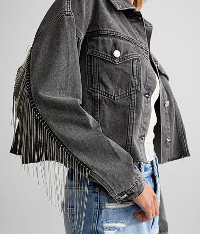 Beivy Shot Bead Fringe Cropped Denim Jacket misc detail 1 view