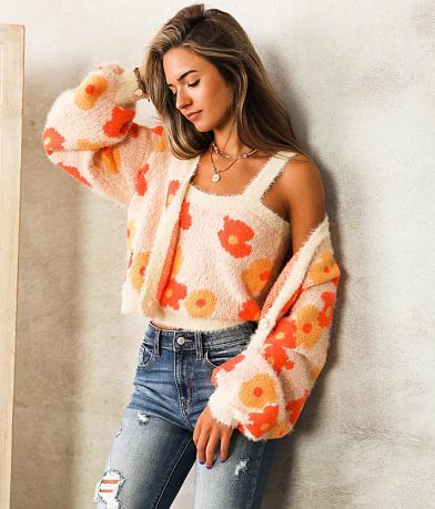 Willow &amp; Root Floral Tank Top and Cardigan Set full left side view