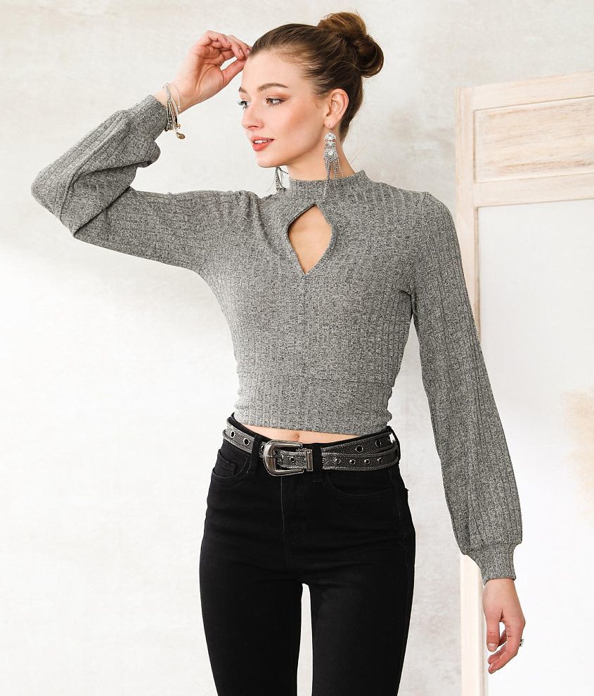 Beivy Keyhole Cropped Top - Women's Shirts/Blouses in Grey