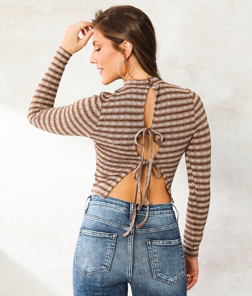 Beivy Striped Open Back Tie Cropped Top front view