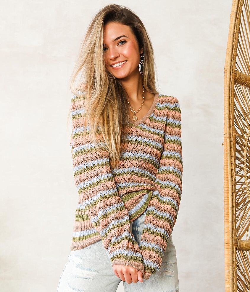 Willow &#38; Root Striped Pointelle Sweater front view
