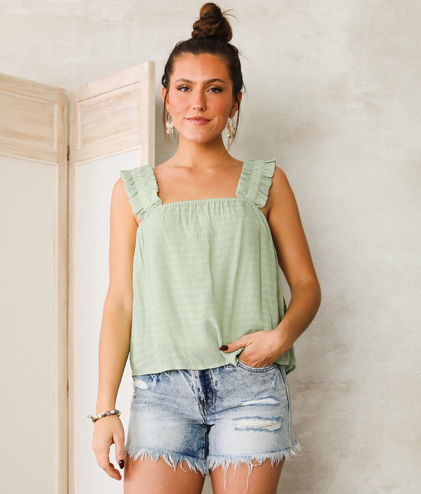 EMBROIDERED SQUARE NECK TANK