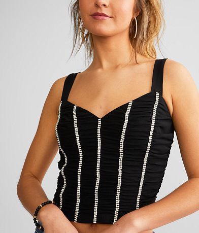 Beivy Ruched Rhinestone Cropped Tank Top misc detail 1 view