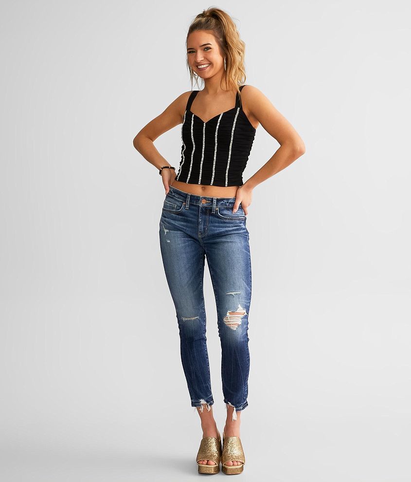 Ruched Rhinestone Cropped Tank Top