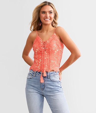 Willow & Root Lace-Up Crochet Tank Top front view
