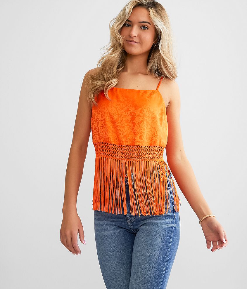 Willow & Root Jacquard Satin Fringe Tank Top - Women's Tank Tops