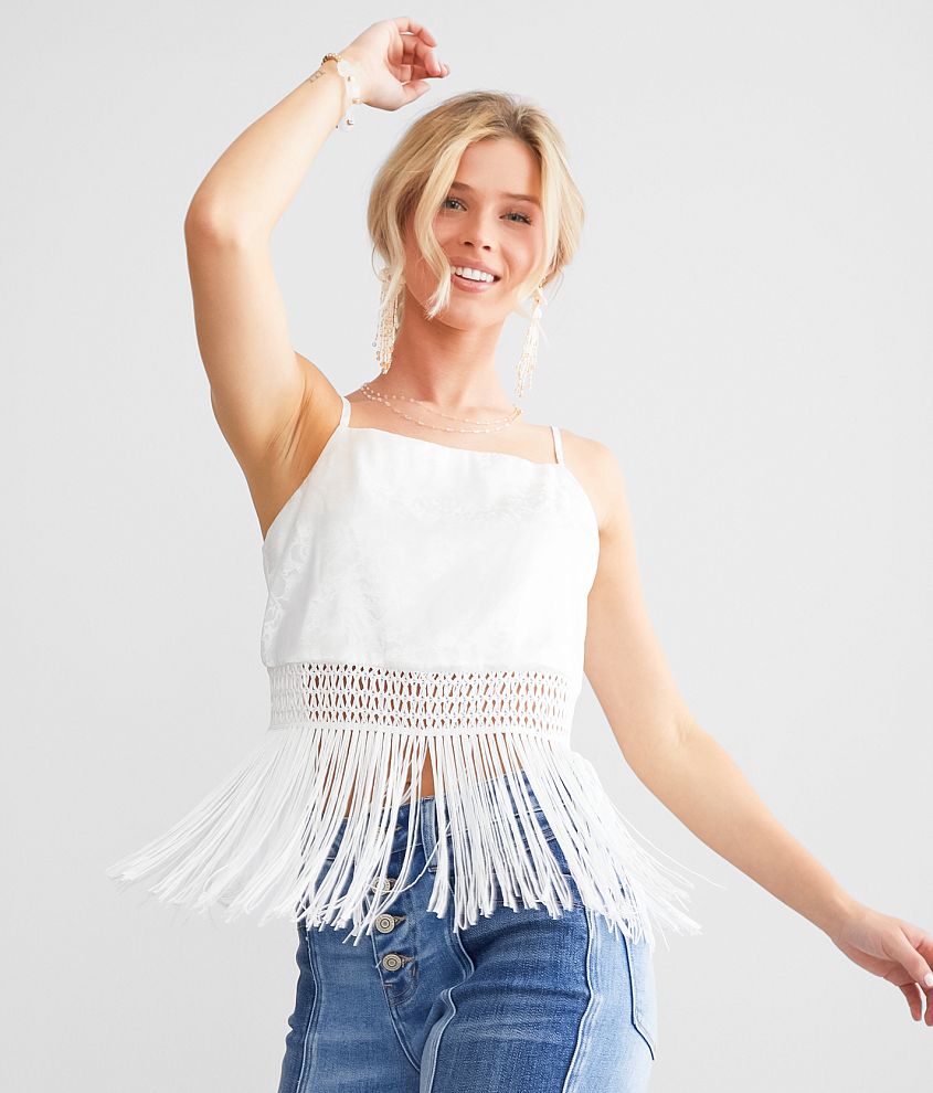 Willow & Root Jacquard Satin Fringe Tank Top - Women's Tank Tops