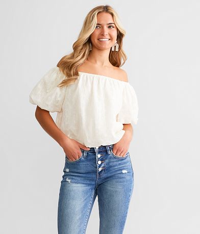 Willow & Root Metallic Striped Bubble Cropped Top front view