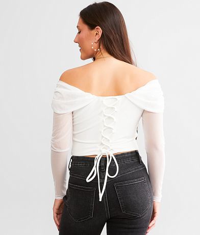 Willow &amp; Root Mesh Off The Shoulder Corset Top BACK