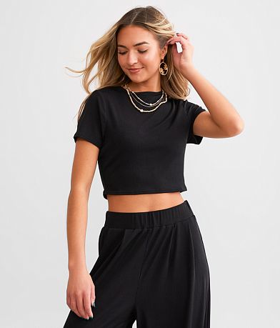 Willow & Root Rib Knit Cropped Top front view