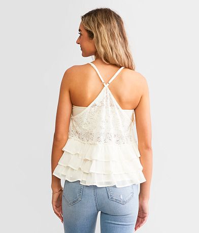 Willow &amp; Root Tiered Ruffle Chiffon Tank Top BACK