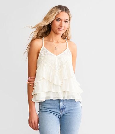 Willow & Root Tiered Ruffle Chiffon Tank Top front view