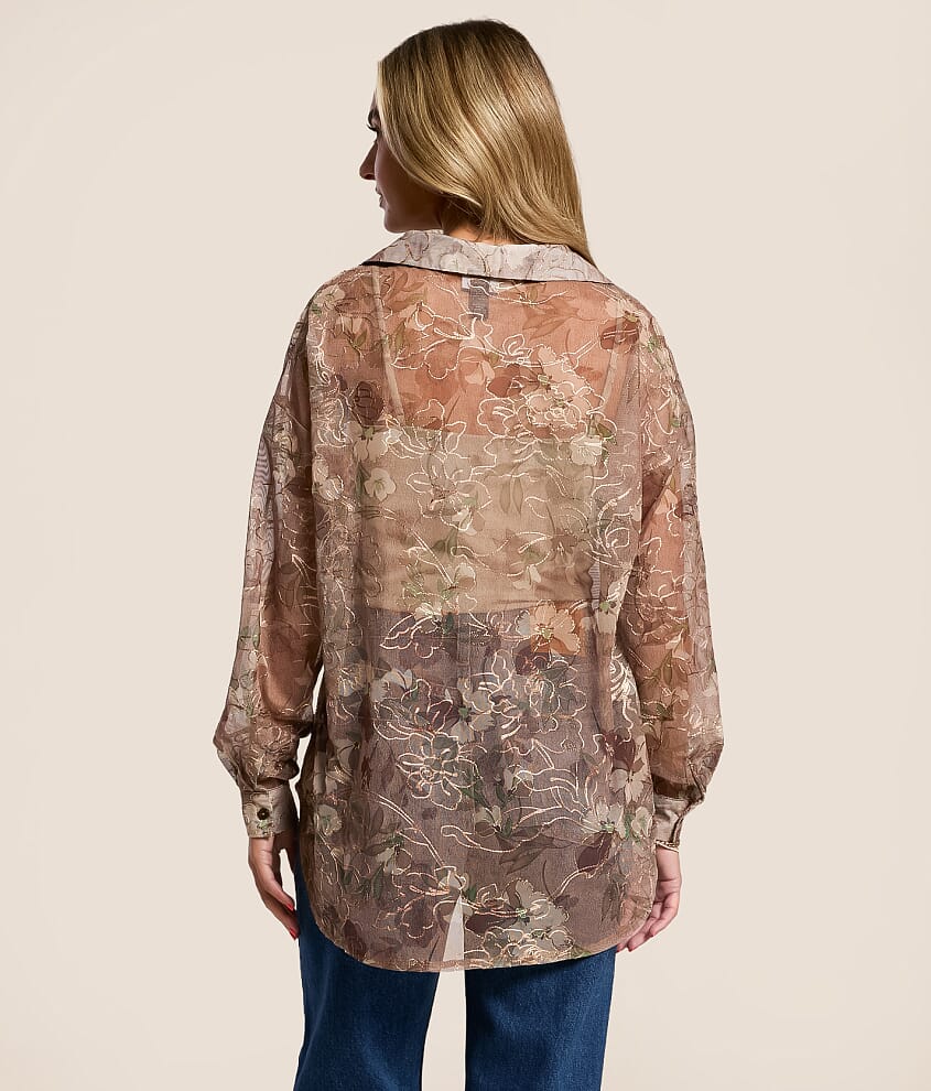 Foiled Floral Mesh Blouse