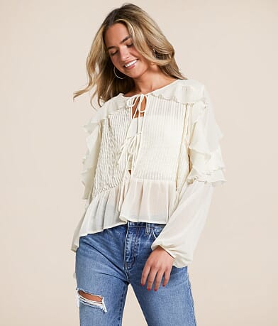 Willow & Root Ruffle Pleated Top front view