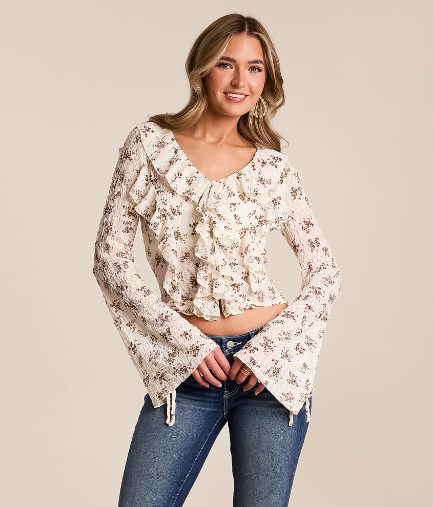 Floral Ruffle Cropped Top - thumbnail 2