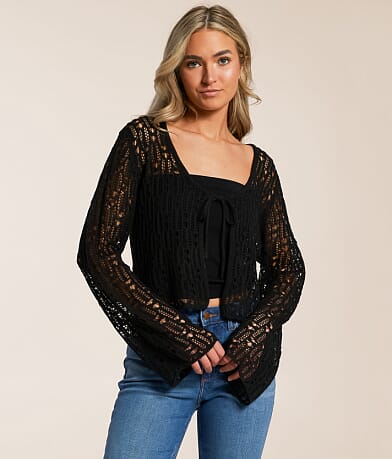 Beivy Front Tie Cropped Cardigan Sweater FULL_RIGHT_SIDE