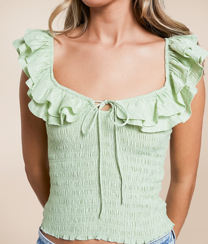 Smocked Ruffle Cropped Tank Top