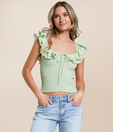 Willow & Root Smocked Ruffle Cropped Tank Top front view