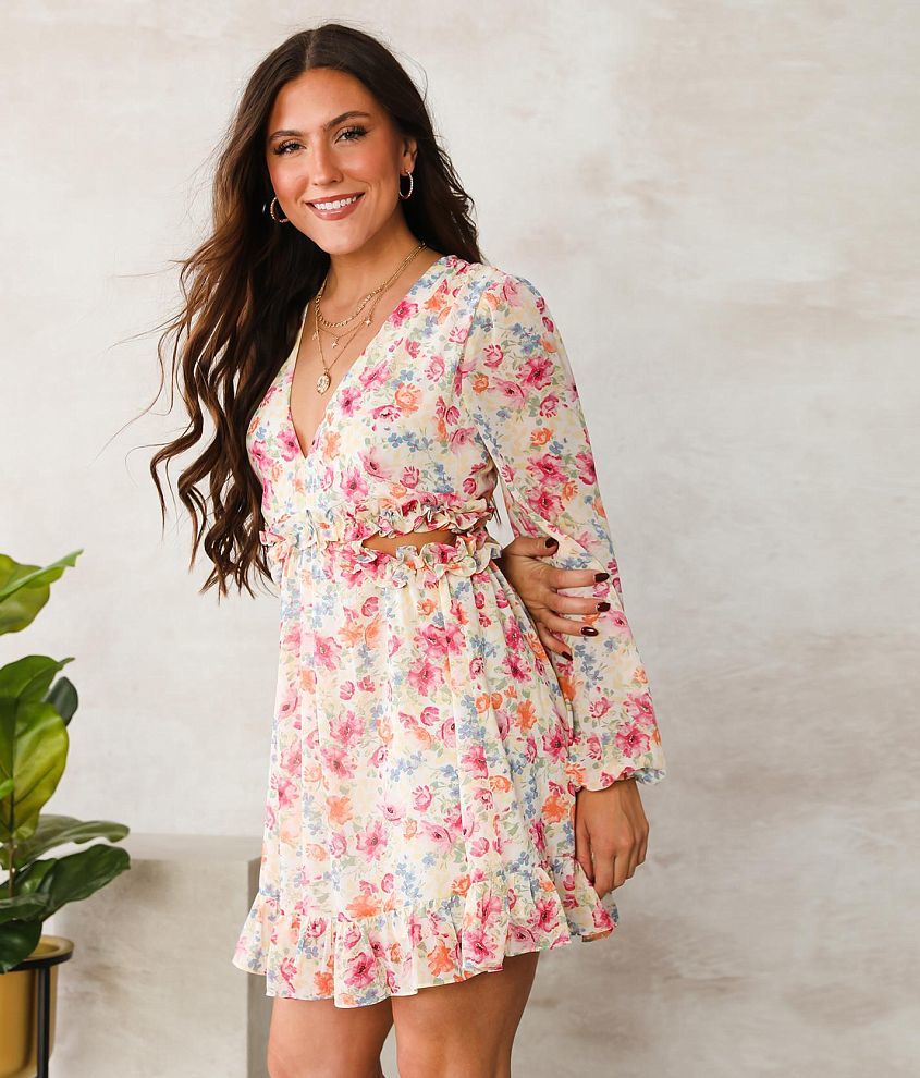 Floral chiffon ruffle on sale dress