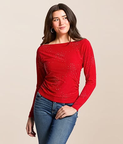 Daytrip Rhinestone Mesh Top front view