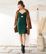 slim fit dress slacks Estella Keyhole Ribbed Midi Dress Brown main image 1