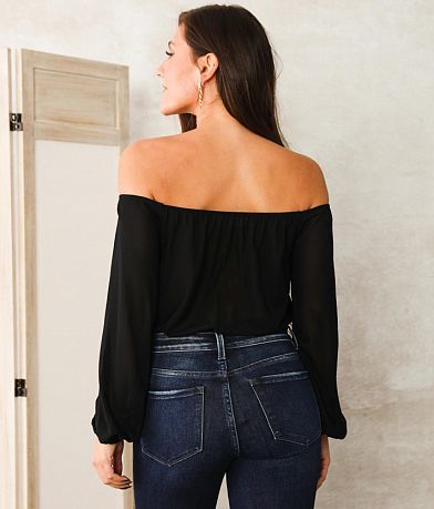 Willow &amp; Root Off The Shoulder Mesh Bodysuit back view