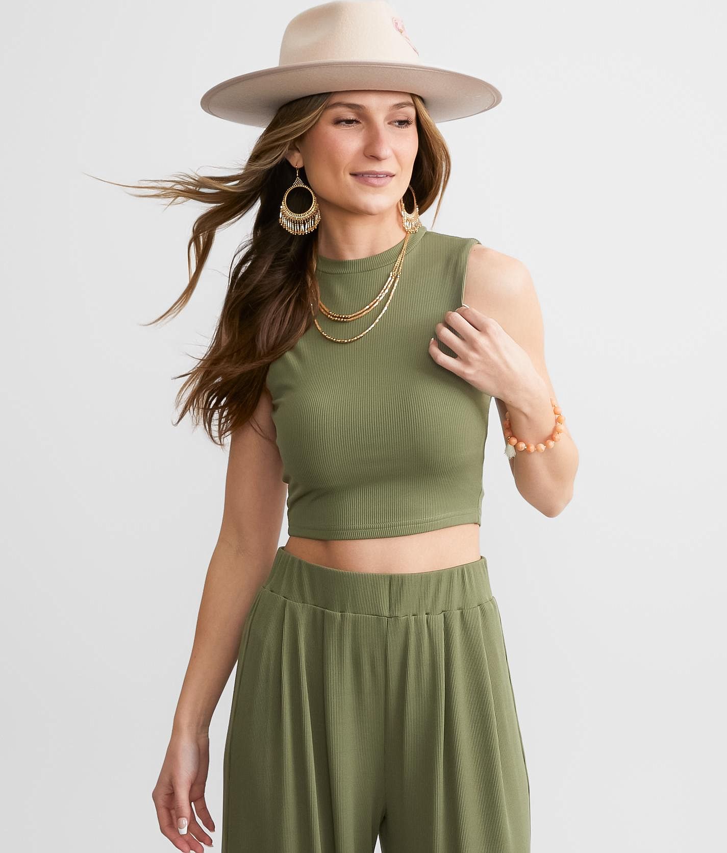 Privy Ribbed Keyhole Tank Top - Women's Tank Tops in Deep