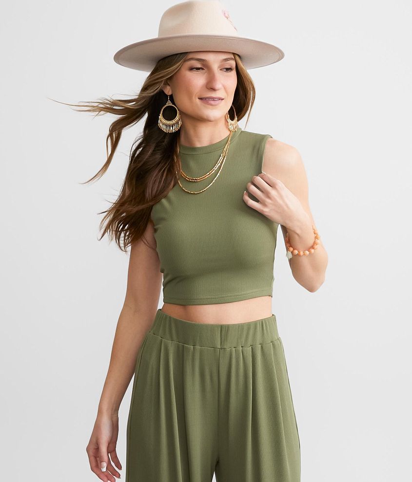 Lady Olive Green Knit Tank Top