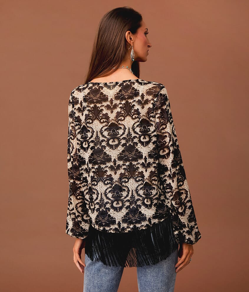 Floral Mesh Fringe Top