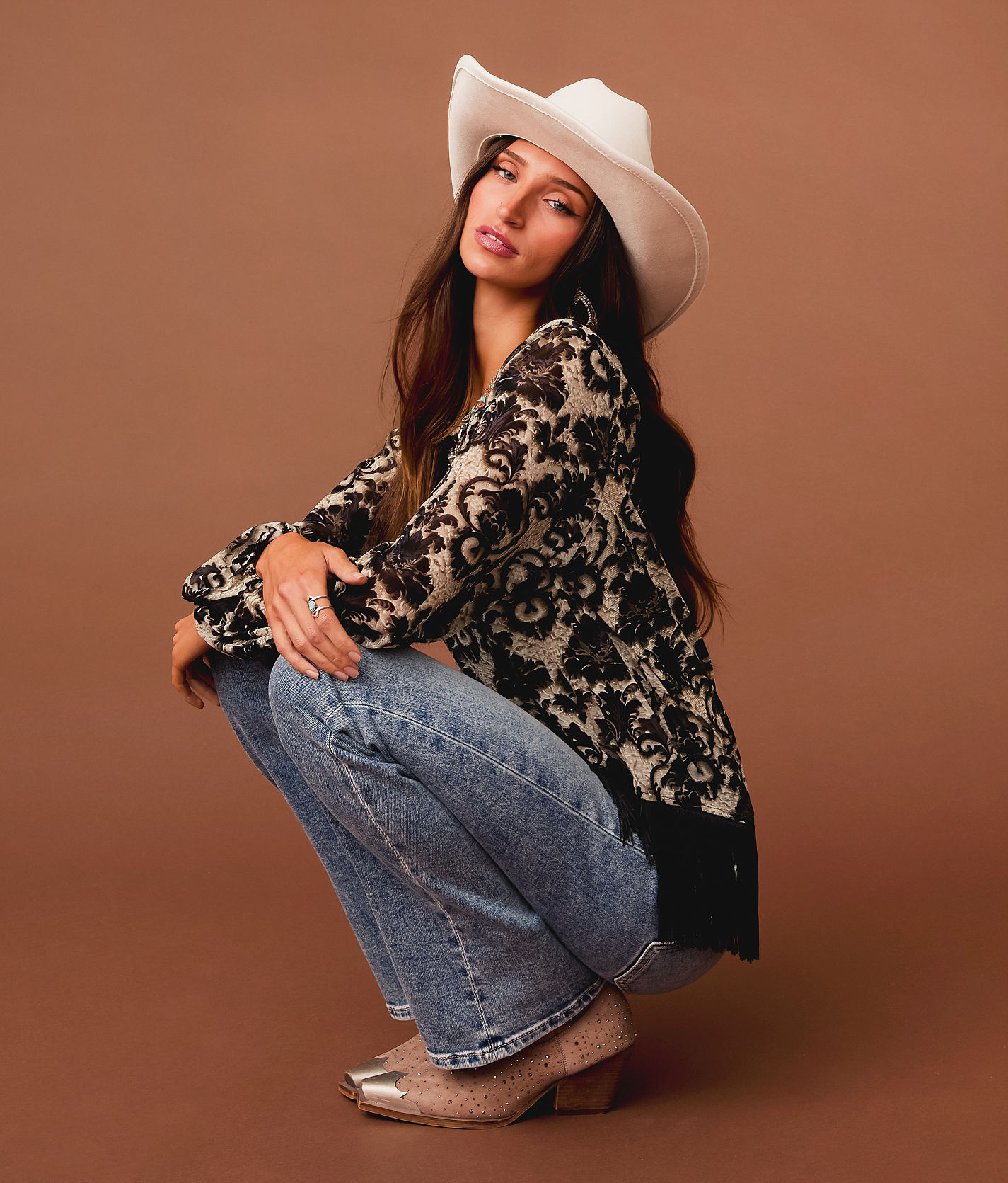 Sterling & Stitch Floral Mesh Fringe Top - Women's Shirts