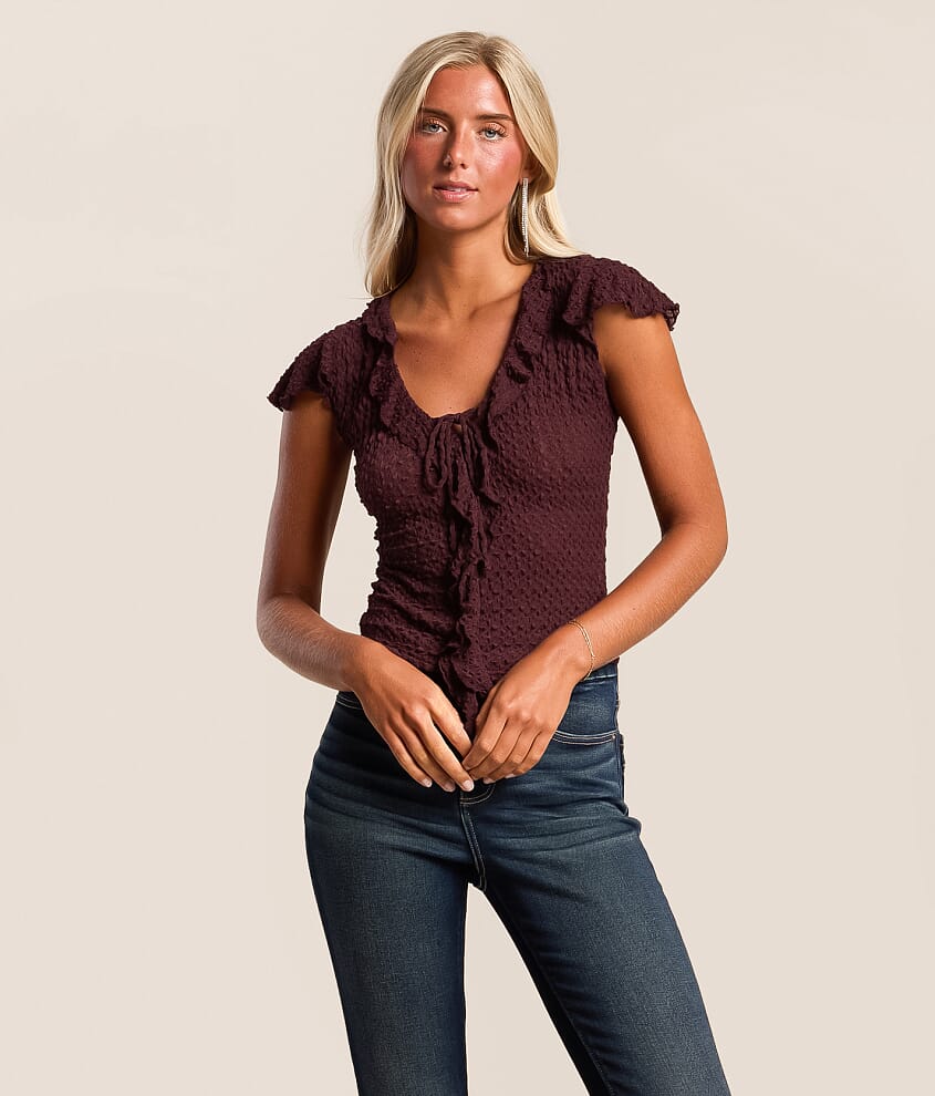 Textured Mesh Ruffle Top