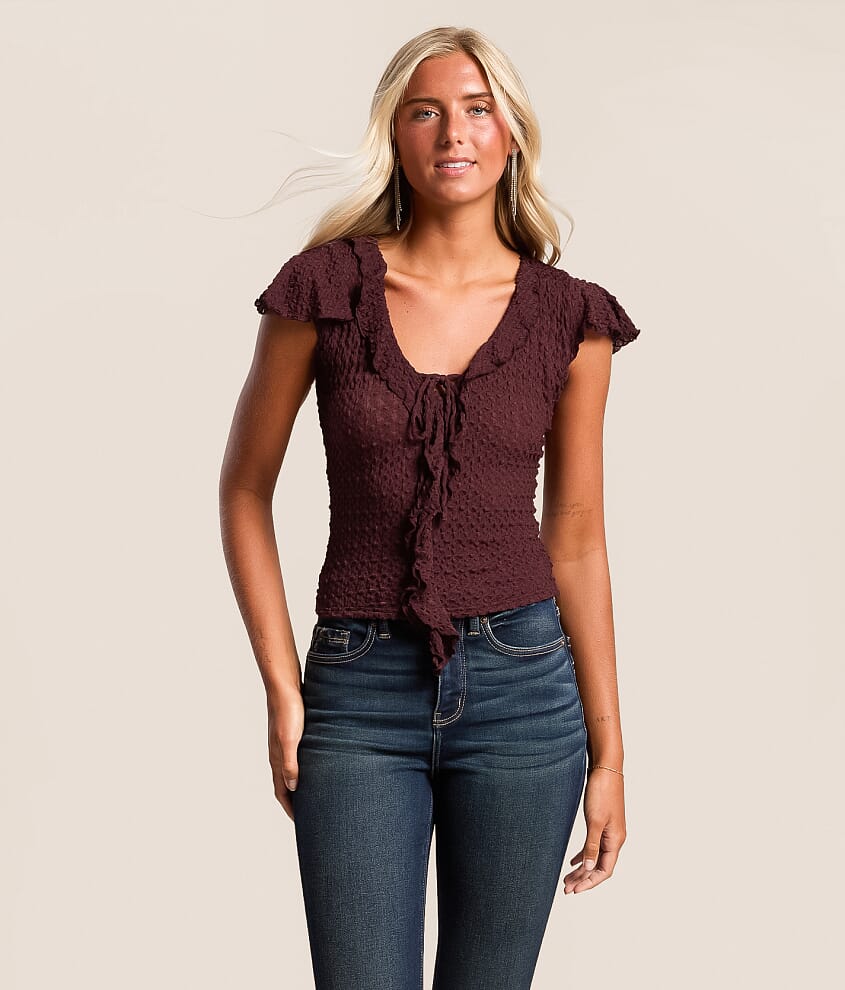 Textured Mesh Ruffle Top