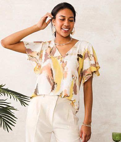 Willow & Root Printed Chiffon Top front view