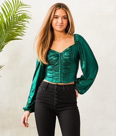 Privy Metallic Ruched Sweetheart Top front view