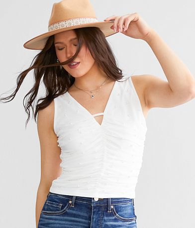 Willow & Root Faux Pearl Mesh Tank Top front view