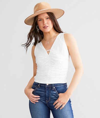 Willow &amp; Root Faux Pearl Mesh Tank Top full right side view