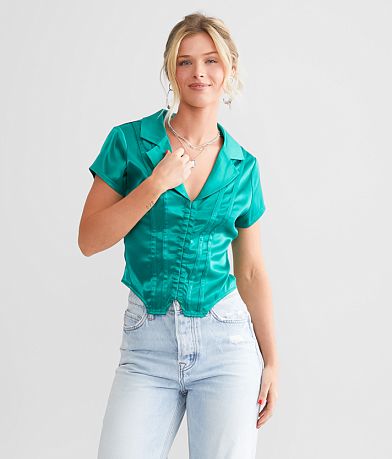 Privy Satin Corset Collared Top front view