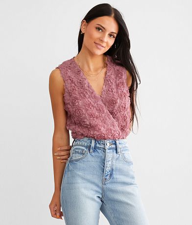 Willow & Root Rosette Surplice Tank Bodysuit front view