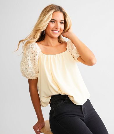 Willow & Root Rosette Puff Sleeve Top front view