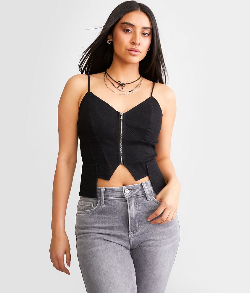 Willow &#38; Root Pieced Denim Corset Tank Top front view