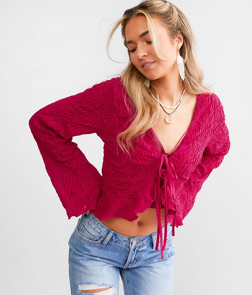 Willow & Root Textured Front Tie Cropped Top