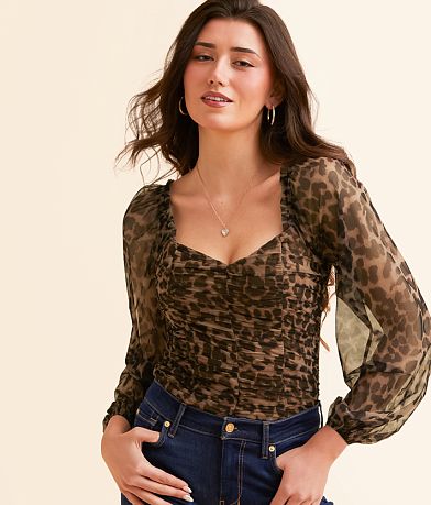 Willow & Root Ruched Cheetah Cropped Top front view