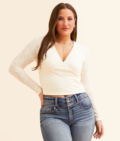 Willow & Root Tonal Embroidered Rhinestone Top front view