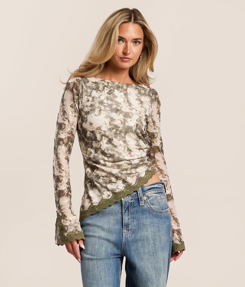 Rhinestone Floral Washed Top