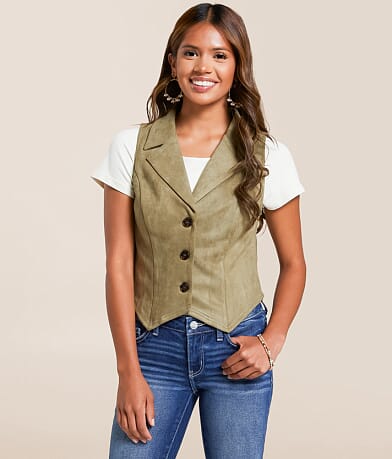 Willow & Root Faux Suede Collared Vest front view