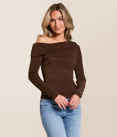 Willow & Root Off The Shoulder Rhinestone Top front view