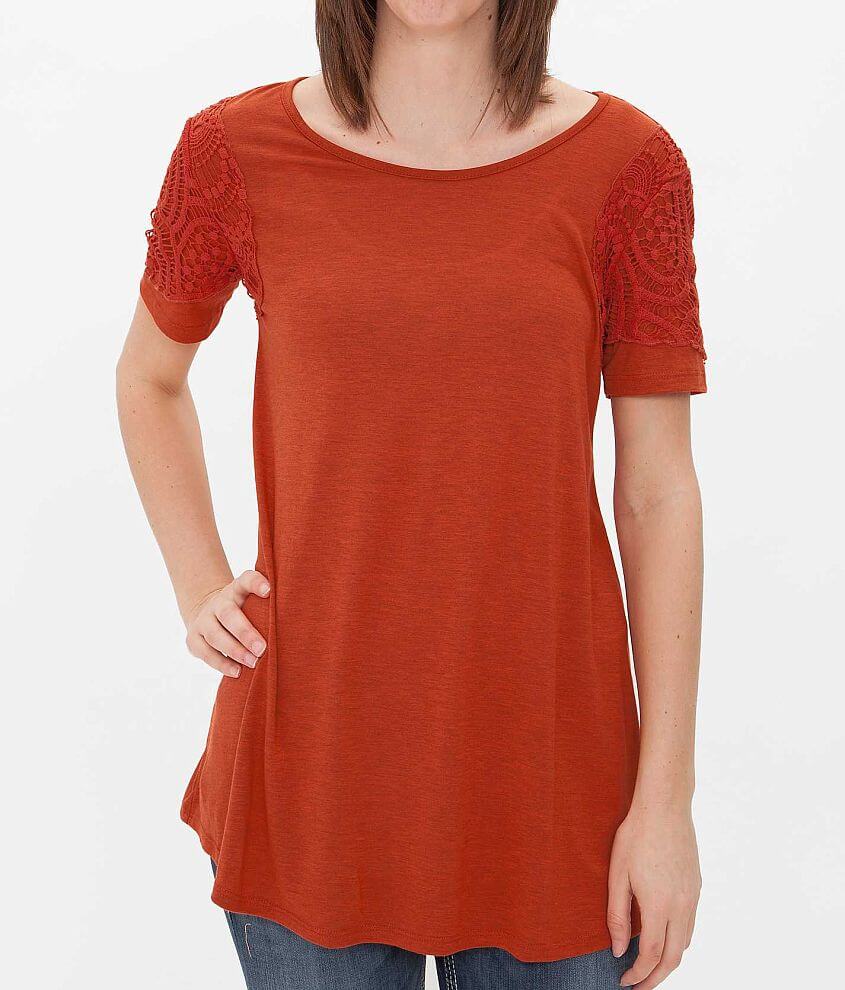 BKE red Lace Applique Top front view