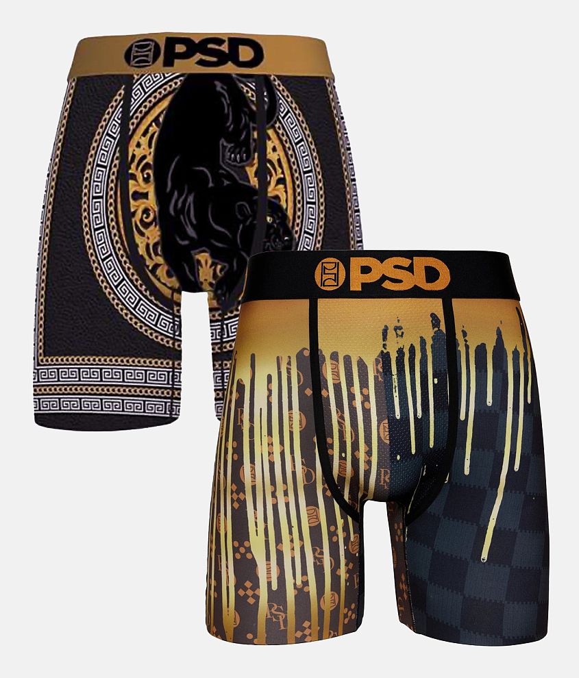 PSD Black & Gold 2 Pack Stretch Boxer Briefs - Men's Boxers in Multi
