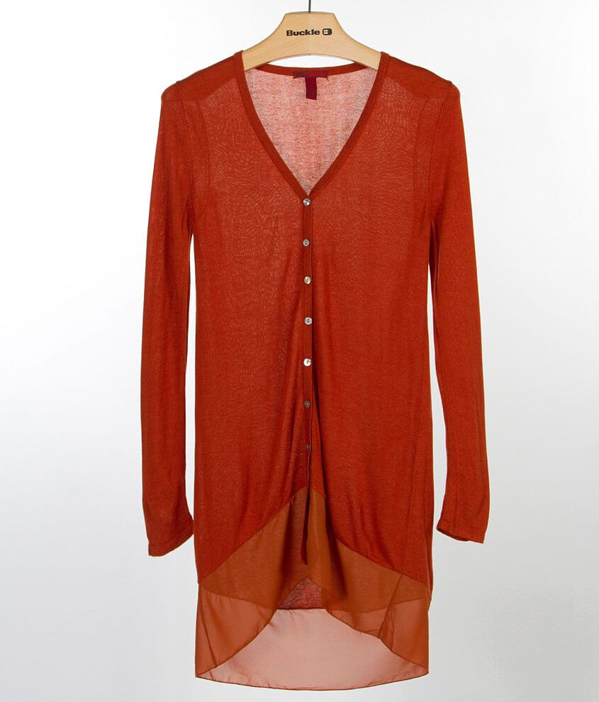 BKE red Pieced Cardigan Sweater front view