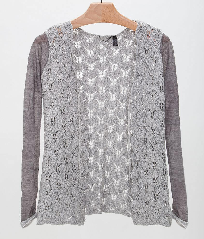 BKE Boutique Open Weave Cardigan Sweater front view